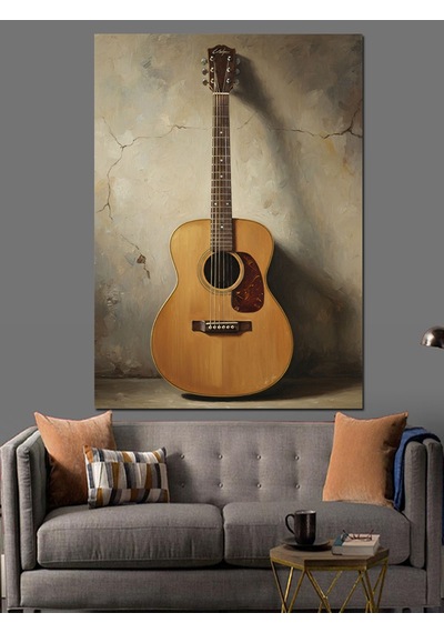 Ahşap Tablo Akustik Gitar Müzik Aleti Yiyecek Ve İçecek Tabloları