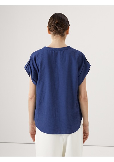 Lcwaıkıkı Classic Lacivert Kaçık Yaka Oversize Kadın Bluz
