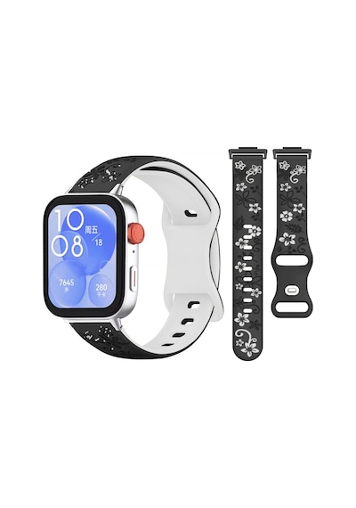 Huawei Watch Fit 3 İle Uyumlu Floraflex Çiçek Desenli Silikon Kordon