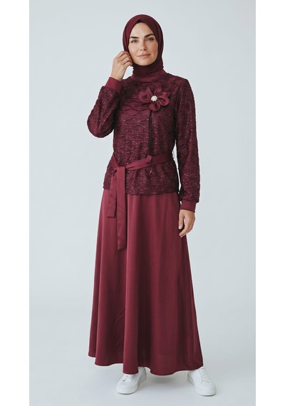Ece Giyim Kadın Etek Saten Mevlana Model Üst Dantel İçi Astarlı Manşetli Düğünlük Takım Bordo Ece Giyim Kadın Etek Saten Mevlana Model Üst Dantel İçi Astarlı Manşetli Düğünlük Takım Bordo