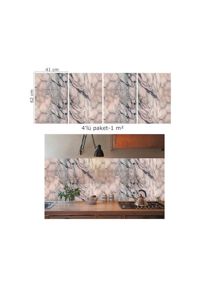 Tink Kendinden Yapışkanlı Pembe Mermer Desenli Pvc Panel 41x62 Cm