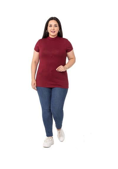 Disentis Büyük Beden Yarım Balıkçı Kısa Kollu Viskon Bordo Body-bordo Bordo