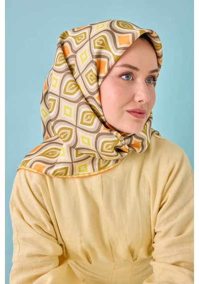 Silk Home Twill İpek Eşarp 11470-33 Küf Yeşili, Yağ Yeşili, Turuncu, Sarı