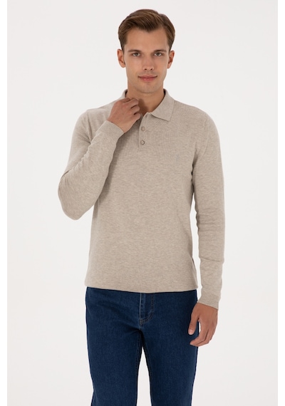 U.S. Polo Assn. Erkek Slim Fit Polo Yaka Taş Melanj Basic Kazak 50307799-VR225