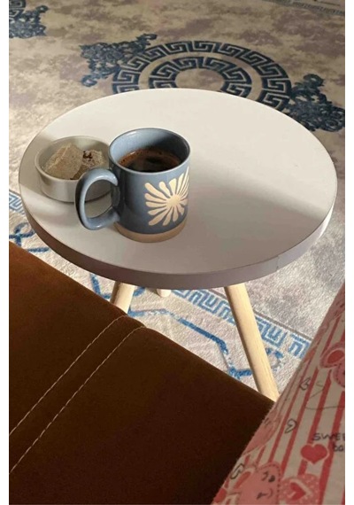 Tekli Yan Sehpa Çiçeklik Saksılık Standı Dekoratif Yan Sehpa Seti Ahşap Ayaklı 33 Cm Çap - Beyaz Beyaz