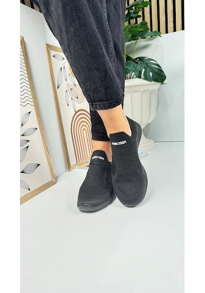 Günlük Unisex Sneaker Slip-on Nefes Alabilen Hafif Yürüyüş Bağcıksız Esnek Spor Ayakkabı 041f Siyah