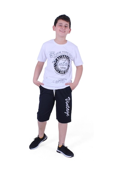 Fyk Kids Vintage Custom Yazı Baskılı Erkek Çocuk Yazlık Takım Beyaz
