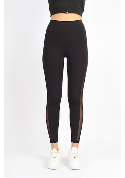 Soft&Basic Kadın Tayt Takım Polyester Paçası Tül Detaylı Yüksek Bel Tayt Ve Hırka Siyah