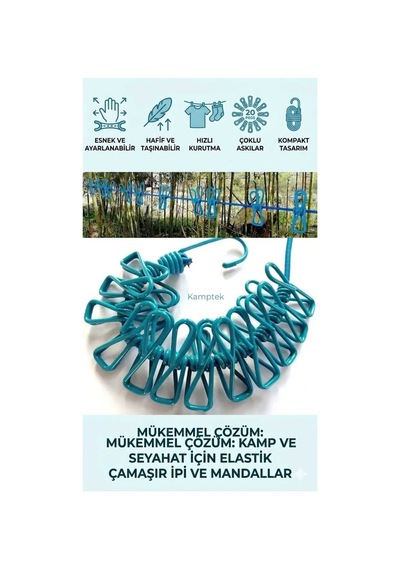 Kamp Bahçe Seyahat Piknik Çok Amaçlı Çamaşır Asma İpi Plastik Kendinden Mandallı Diğer