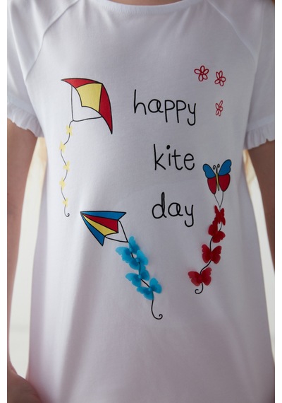 Penti Kız Çocuk Uçurtma Baskılı Pijama Takımı Beyaz