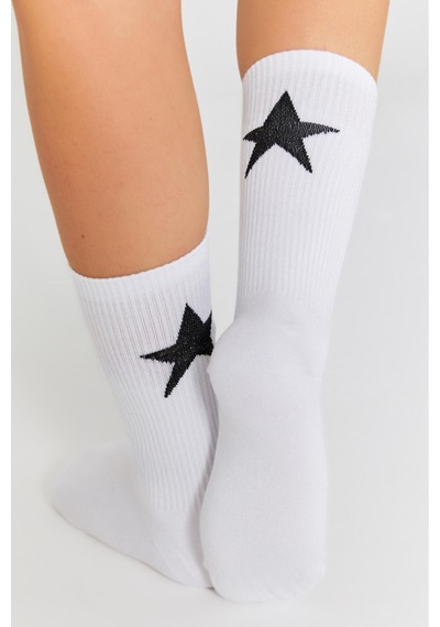 Bamboo Star Bambu Kadın Beyaz Tenis Kolej Yıldız Desenli Premium Dikişsiz Soket Beyaz Çorap 3 Lü Premium Paket