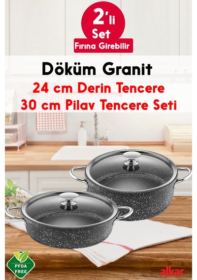 24 Cm Derin Tencere Ve Pilav Tenceresi Seti 2'li Tencere Seti 24 Cm Derin 30 Cm Pilav Tencere