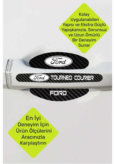 Ford Tourneo Courier Kapı Kolu Karbon Folyo Seti Tourneo Courier Uyumlu, 8 Parça Çizilmeye Dayanıklı Şık Tasarım