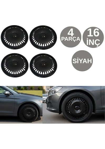 Jant Kapağı Takımı Abiyes 16 İnç Tüm Jantlar İle Uyumlu Tekerlek Göbeği Koruyucu 4 Parça Siyah Glz02702389