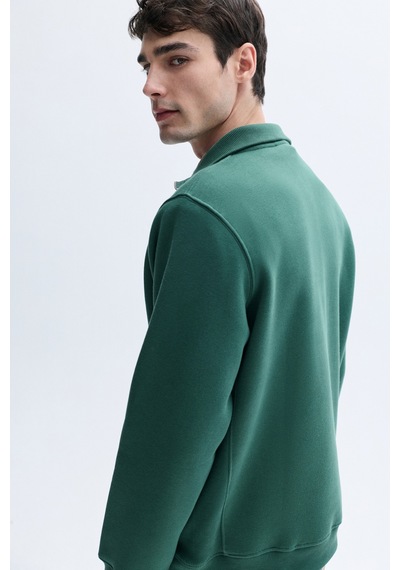Mudo Erkek Erkek Koyu Yeşil Comfort Fit Fermuarlı Dik Yaka Sweatshirt 1264091