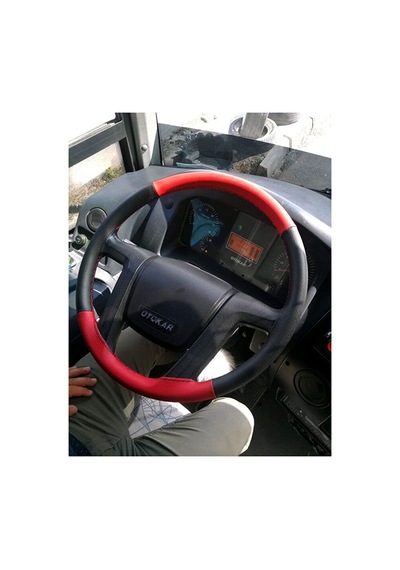 Dikişli Deri Direksiyon Kılıfı Siyah/kırmızı Siyah Dikişli Otokar Otobüs İçin Renkli