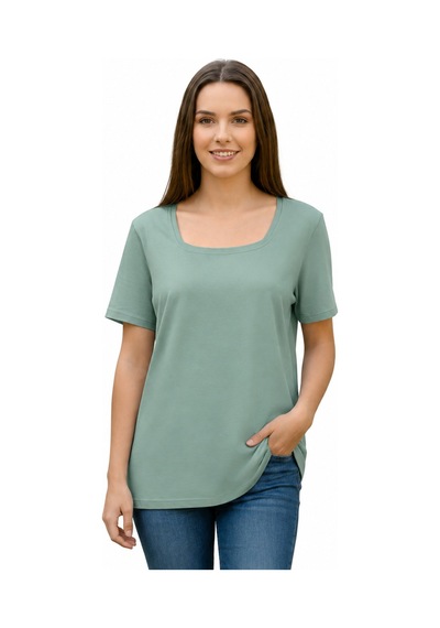 Lyvean Kare Yaka Oversıze Kısa Kollu Tshirt Yosun Yeşili