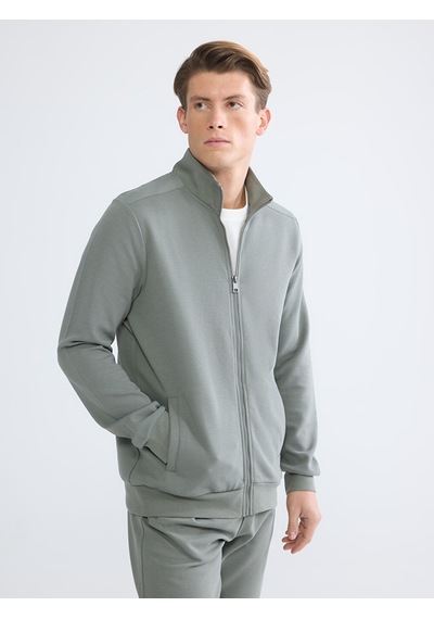 Lcwaıkıkı Classic Haki Dik Yaka Erkek Fermuarlı Sweatshirt