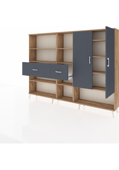 Arges Dolap 10 Raflı 2 Çekmeceli 2 Kapaklı 220x30x163 Çam-antrasi Çam-antrasit