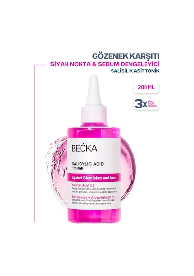 Becka Salisilik Asit Tonik - Akne Ve Siyah Nokta Karşıtı Bha Yağlı Ciltler İçin 200 Ml