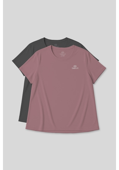 Tommylife Rahat Form 2li Paket Koyu Gri-gül Kurusu Battal Kadın T-shirt - 97308 Koyu Gri-gül Kurusu