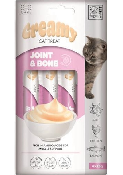 M-pets Creamy Joint Bone Tavuklu Sığırlı Ve Somonlu Kedi Ödülü 4x15 Gr