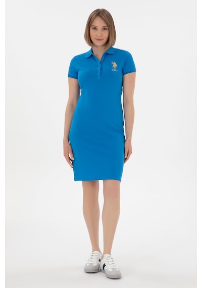 U.S. Polo Assn. Kadın Saks Polo Yaka Mini Boy Örme Elbise 50280069-VR045 U.S. Polo Assn. Kadın Saks Polo Yaka Mini Boy Örme Elbise 50280069-VR045