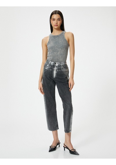 Koton Fitilli Atlet Halter Yaka Basic Soluk Efektli Gri 4sak10263ek 4SAK10263EK031