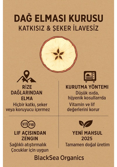 Blacksea Organics Doğal Atıştırmalık Dağ Elması Kurusu, Katkısız & Şeker İlavesiz 2025 Yeni Mahsül 100 G 100 G