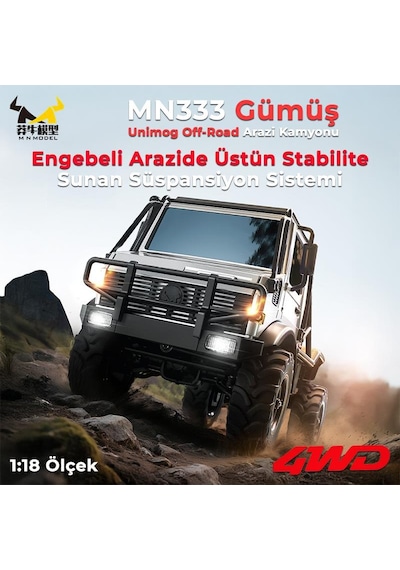 Mn Model Mn333 1/18 Mercedes Unimog U4000 4wd Rc Crawler Offroad Uzaktan Kumandalı Araba Arazi Aracı Model Car Truck Rtr Gümüş Mn-333 +dahili Işık Seti Mnmodel/mn333-sılver