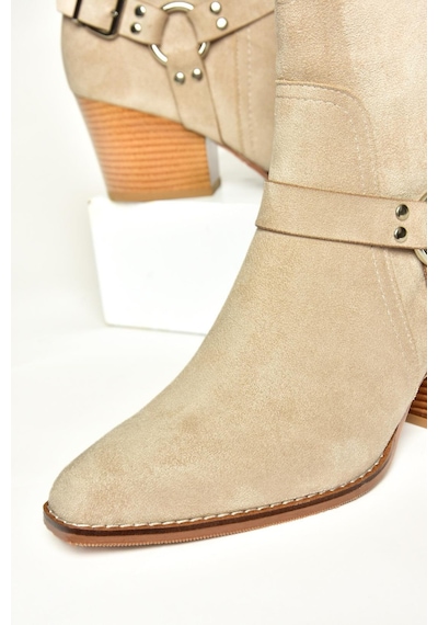 Fox Shoes T296094002 Bej Süet Kovboy Model Kalın Tabanlı Kadın Bot Bej-süet Bej
