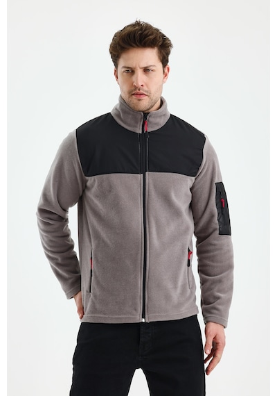 Monox Erkek Tam Fermuarlı Parçalı Spor Polar Ceket Gri