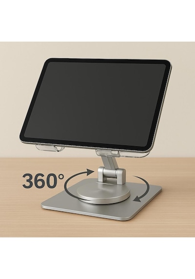 360 Derece Sonsuz Pozisyonda Dönebilen Katlanabilir Metal Alaşımlı Yükseklik Ve Açı Ayarlı Kaydırmaz Telefon Ve Tablet Standı Kristal Tablet Standı 173