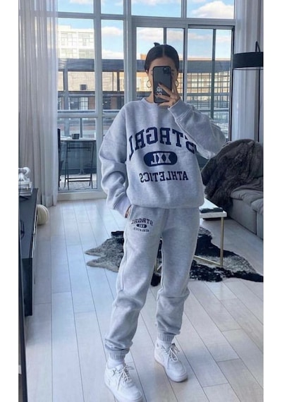 Hırsch Atlanta Baskılı Unisex Alt Üst Kombin Gri Eşofman Takımı Gri