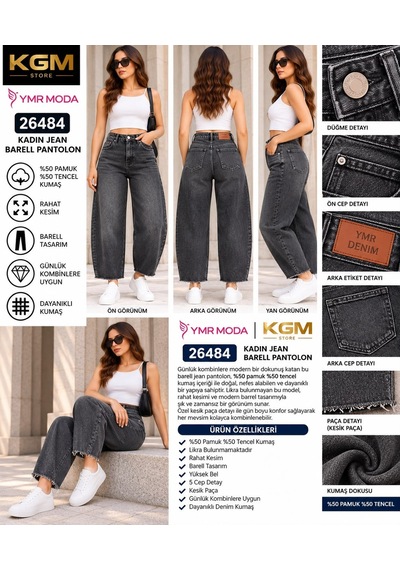 Ymr Moda Füme Barrel Balon Paça Kadın Jeans 26484