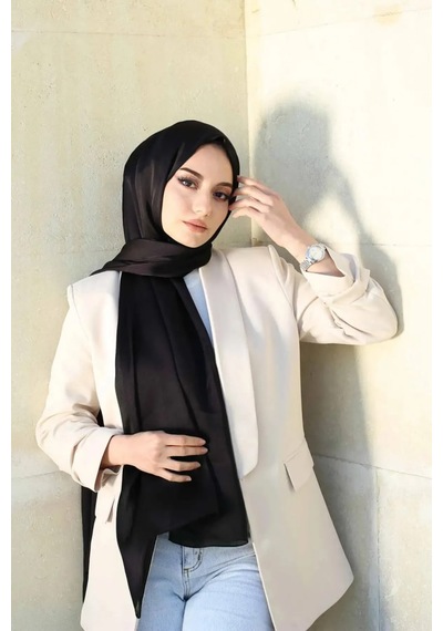 Flora Tekstil Janjan Trend Parlak Saten Dokulu Abiye Şifon Işıl Şal Jan-şal-2510 Siyah