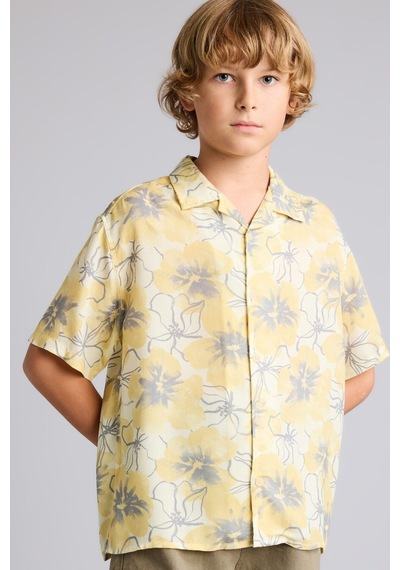 DeFacto Erkek Çocuk Oversize Geniş Kalıp Polo Yaka Desenli Viskon Kısa Kollu Gömlek F5671A825HSYL273