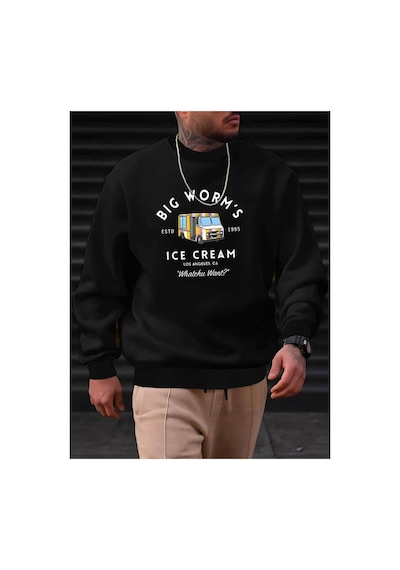 Medinenur Ice Cream Baskılı Kapüşonlu Sweatshirt Siyah