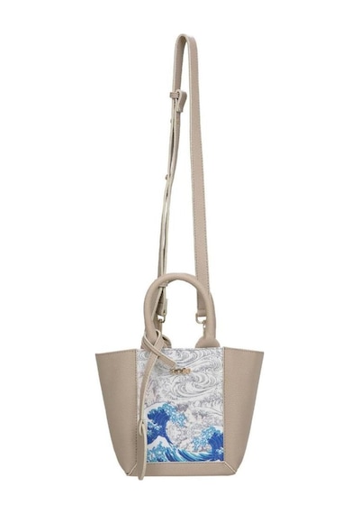 Dogo Kadın Vegan Deri Krem Tote Bag - Japanese Waves Tasarım Bej