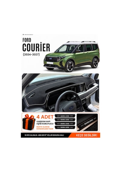 Ford Courier 2024-2027 Uyumlu Torpido Koruma, Torpido Örtüsü, Torpido Kılıfı - Siyah Gri