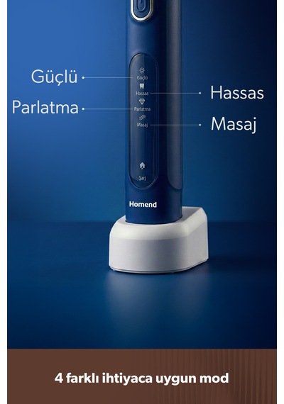 Brushboss 4701H 4 Modlu 21 Gün Kullanım Süreli Akıllı Zamanlayıcılı Şarjlı Diş Fırçası Mavi