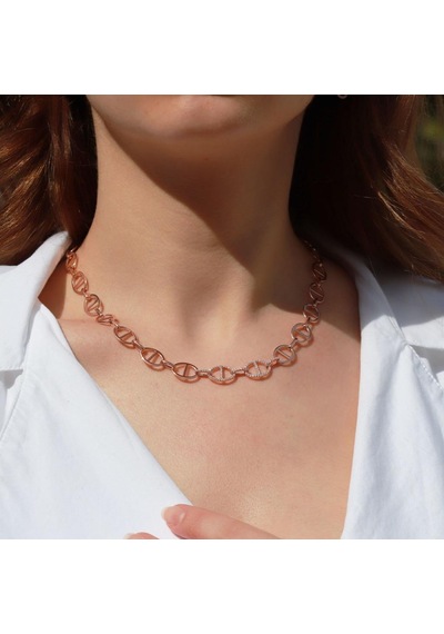 Trend Düğme Modeli Zirkon Taşlı Rose Gold Kaplama Gümüş Kolye Gümüş