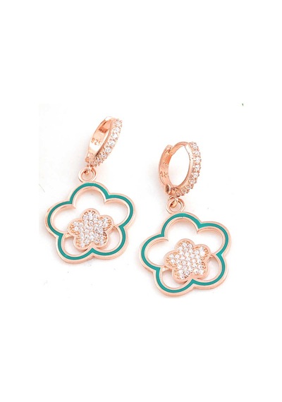 Gümüş Rose Sallantılı Çiçek Desenli Kadın Küpe Rose