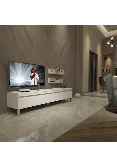 Decoraktiv Eko 4 Mdf Std Krom Ayaklı Tv Ünitesi Tv Sehpası Beyaz