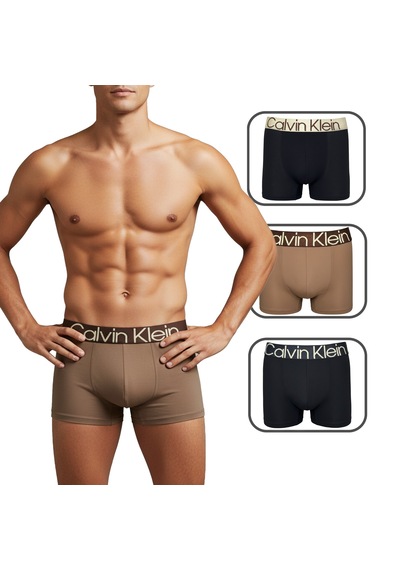 Calvin Klein 3 Lü Boxer Set %100 Organik Pamuk Kahverengi - Siyah
