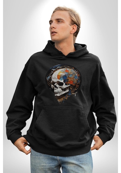 Kuru Kafa Kristal Kadın Erkek Siyah Kapüşonlu Sweatshirt Hoodie Siyah