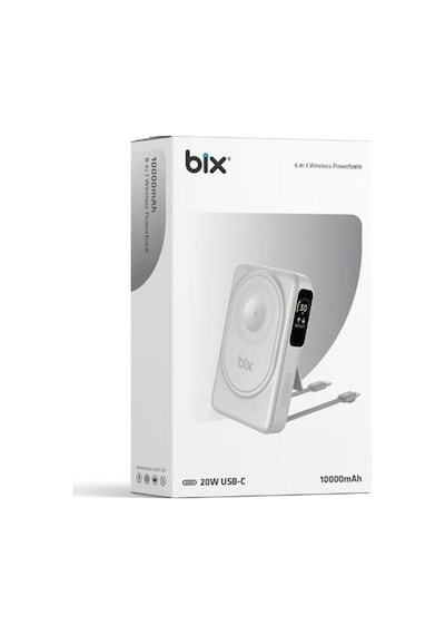 Bix 10000mah Tpb16-we 6'sı 1 Arada Oled Ekranlı Beyaz Kablosuz Powerbank Siyah