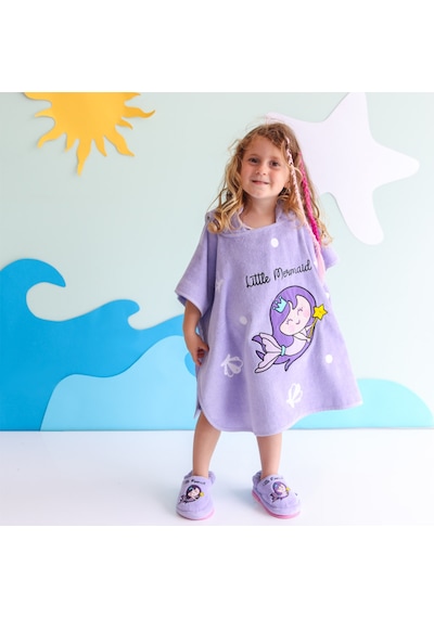 Milk&Moo Küçük Deniz Kızı Desen Çocuk Panço ve Ev Terliği