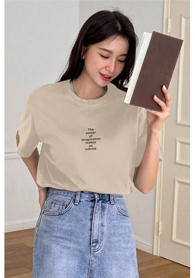 Unisex The Power Of Baskılı Tasarım Tshirt Bej