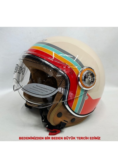 Nero Tk-06 Şefaf Vizörlü Yarım Açık Kask Parlak Krem